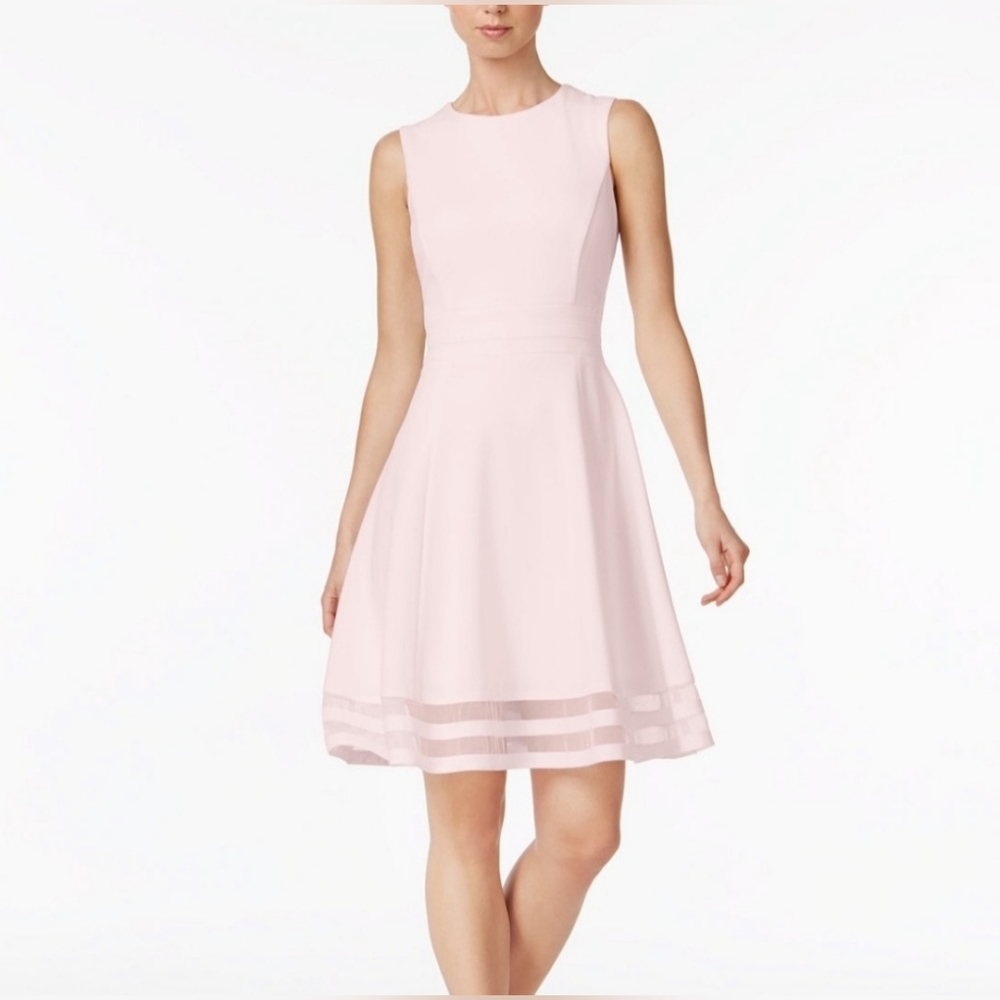 Calvin Klein Illusion Trim Fit And Flare Sleeveless Dress